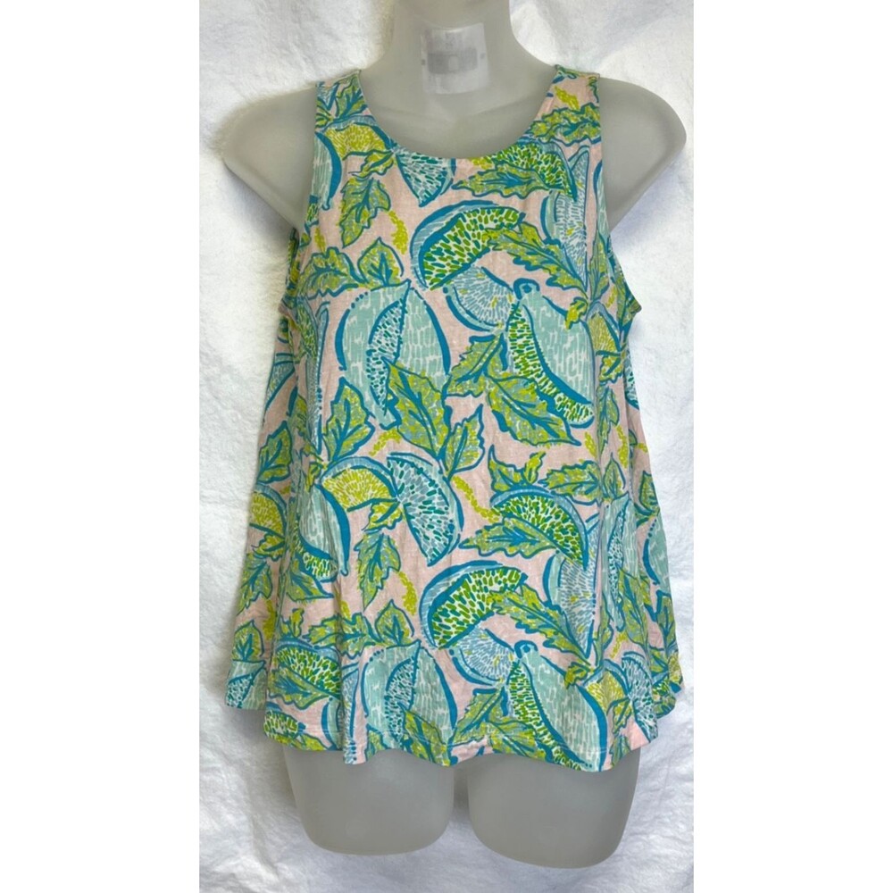 Lilly Pulitzer Tank Women's XS Kristen Swing Top "Vitamin Sea" Criss Cross Back